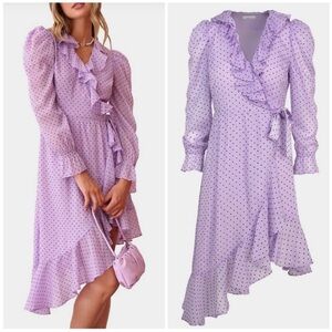 Adelyn Rae Purple Wrap Dress with Bishop Sleeves